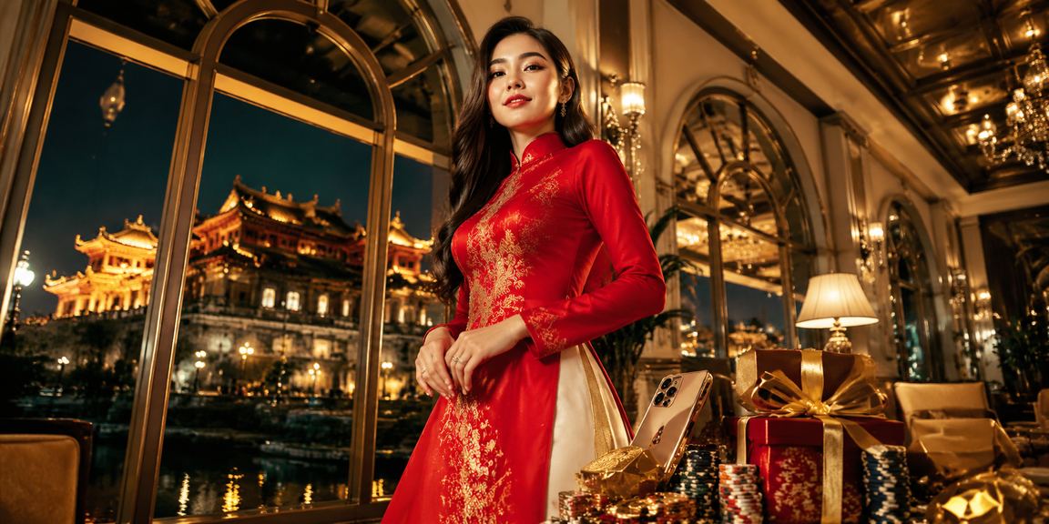 Thiếu nữ Huế trong tà áo dài truyền thống tươi cười đăng ký tài khoản nhận thưởng chào mừng